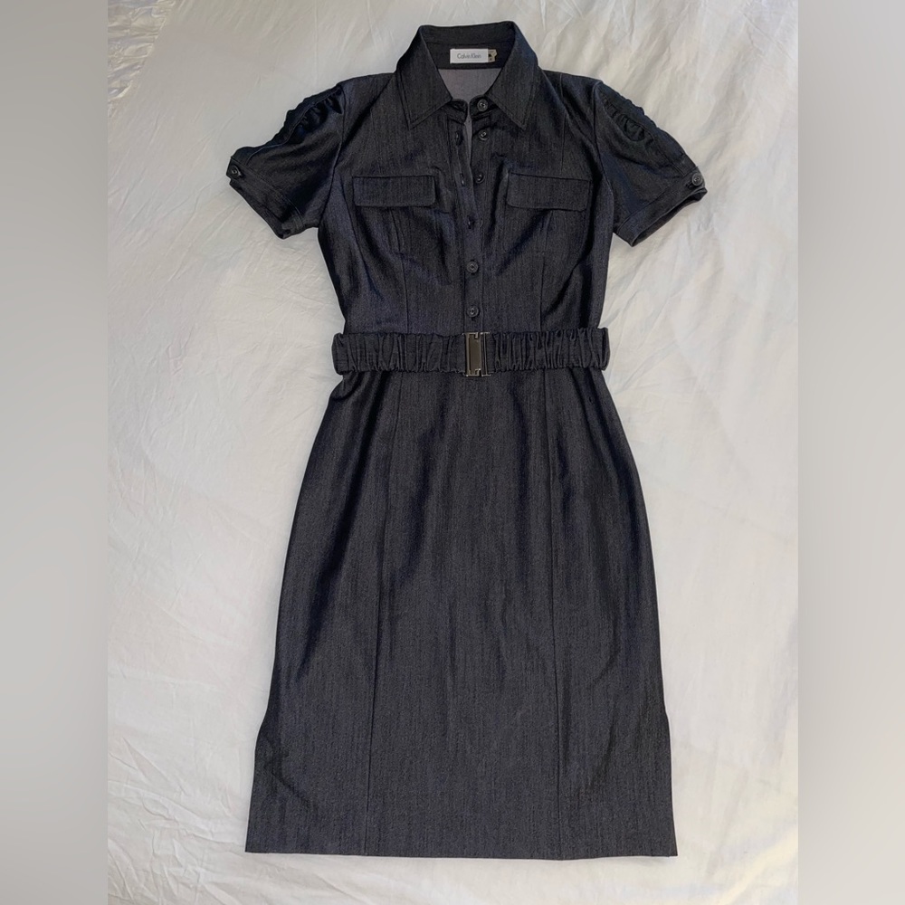 Calvin Klein Gray Collared Short Sleeve Button Down Work Dress Size 2